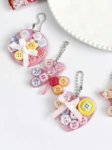 1 pieza Colgante de botón acrílico creativo con llavero de trébol de cuatro hojas, estrella, corazón, accesorio de bolsa de regalo, encanto dulce Y2K estilo retro con cuentas - Multicolor - Ver 2