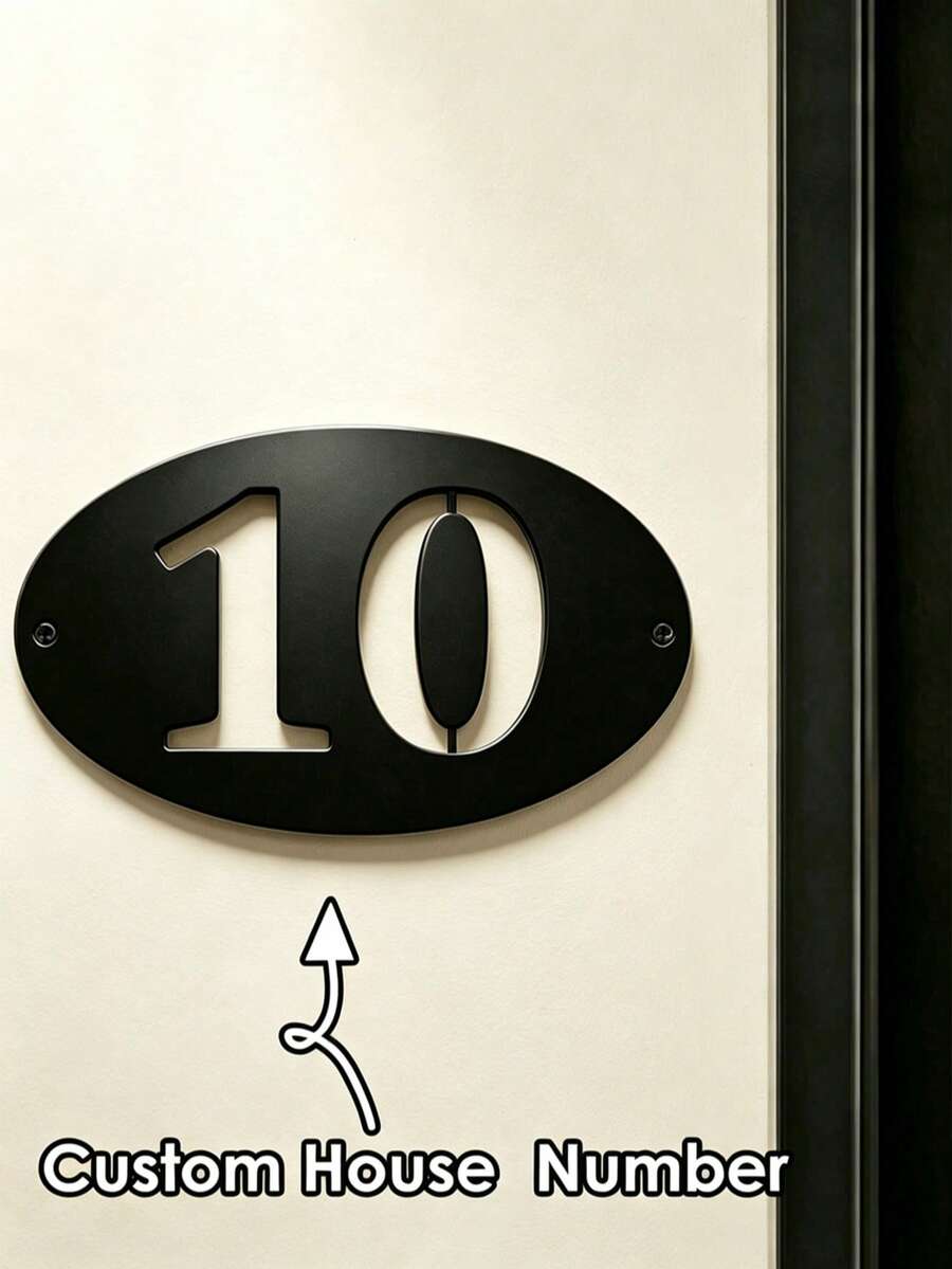 5 Sizes Available! Customized Modern Metal Oval House Number Plate - Black House Number And Address Plate - Metal House Number Sign - Black - View 1