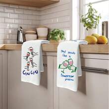 2PCS Kitchen Towels With Hand-Painted Pattern Print, 40*60cm Rectangular Microfiber Kitchen Towels, Dishcloths, Table Cloths, Hand Towels, Kitchen Decor, Housewarming Gift For Neighbors, Kitchen Napkins And Dishcloths, Home Decor - White - View 10