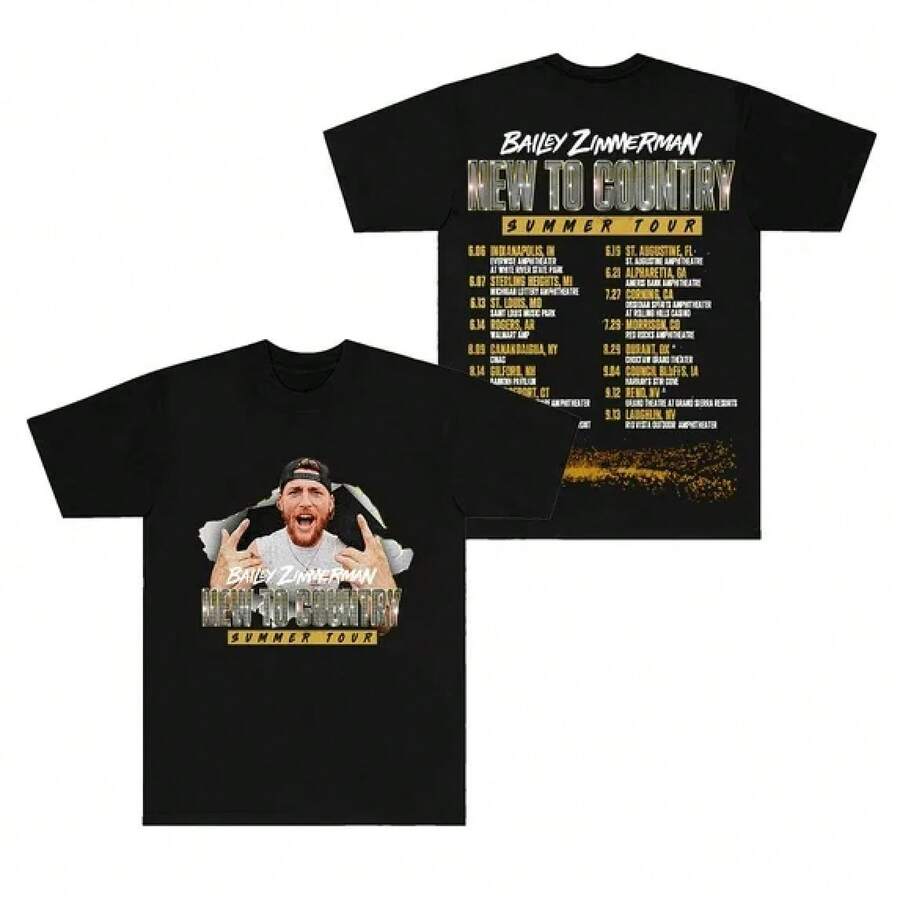 Nueva Colección Verano 2026 Bailey  Country Summer Tour Camiseta unisex de manga corta con cuello redondo, merchandising de cosplay, top de verano para mujer, camiseta de algodón para mujer, camiseta de verano, y2k - Negro - Ver 1