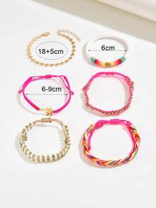 6pcs Fashion Ocean Style Metal Coconut Tree Shell Ocean Adjustable Handmade Woven Beaded Bracelet Set, Suitable For Women's Daily, Vacation, Shopping Outfits, Beach Holiday Matching - Multicolor - View 6