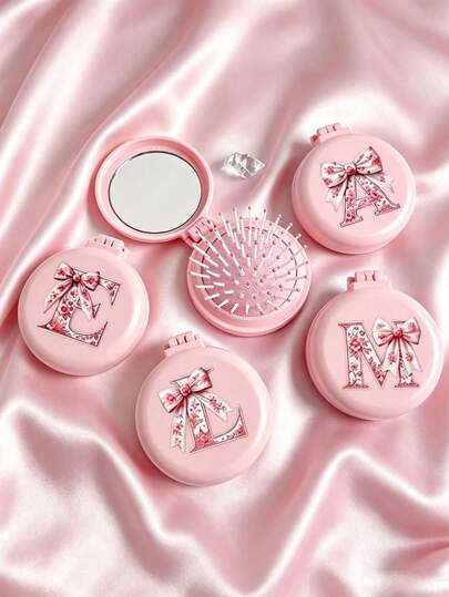 Pink Letter Folding Comb, Y2k Millennial Style, Sweet And Cool Style, Portable Folding Comb With Mirror, Girly And Retro Star And Sun Folding Comb, Portable Mini Comb With Mirror, Travel Comb, 2-In-1 For Makeup And Hair Styling, Suitable For Carrying Around And As A Gift.