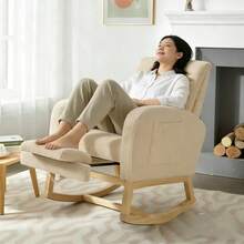 Techigher Modern Teddy Fabric Nursery Rocking Chair, Upholstered Rocker Glider With Adjustable Footrest And Side Pocket, For Nursing And Relaxation, 63 X 75 X 104 Cm - Multicolor - View 10