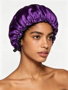 CONFLASS 2pcs Reversible Satin Sleeping Cap For Women, Adjustable Drawstring Night Cap, Silky Satin Nightcap For Daily & Nighttime Use, 2 Color Combo - Multicolor - View 11