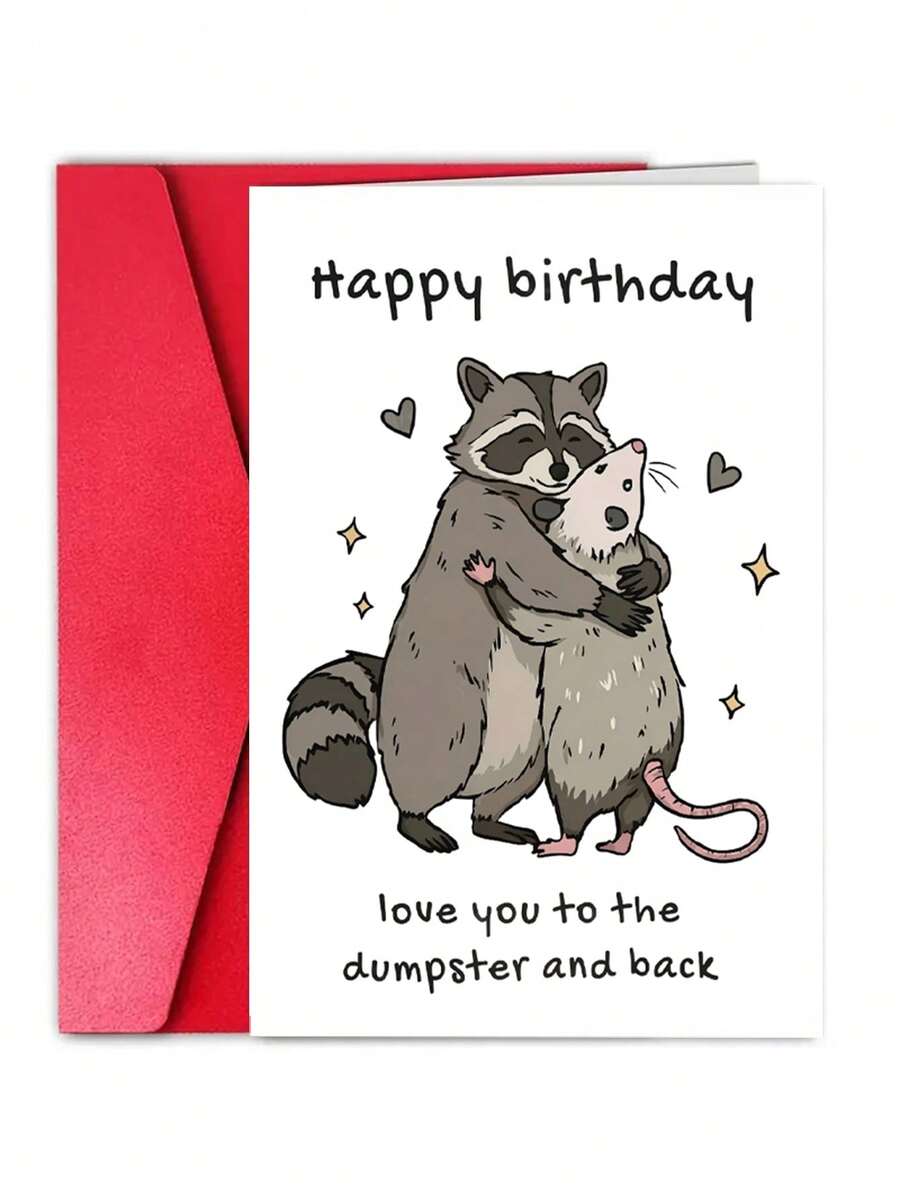 1pc Card Depicting Raccoon And Weasel Embracing, Suitable As A Quirky Valentine's Day Gift, Best Friend's Birthday Surprise, Or Humorous Anniversary Card With Cute Mouse Illustration - View 1
