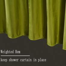Olive Sage Green Velvet Shower Curtain 260 GSM Heavyweight No-Cling Drape Water Repellent Luxury Hotel Style Moody Boho And Vintage Farmhouse Decor 72x72 Inch 12 Gold Hooks Included - Light Green - View 3