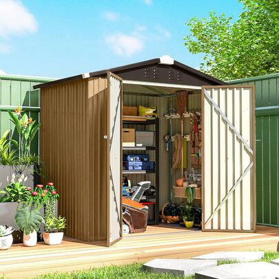 Outsunny 6.5' X 4'  Outdoor Storage Shed, Metal Garden Shed With Lockable Double Doors, 4 Vents, Tool Storage House For Outdoor Patio Yard, Yellow