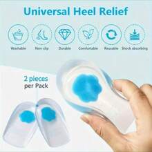 QKC 1 Pair Unisex Gel Heel Cups, Universal Size Silicone Heel Pads, Shock Absorbing Anti-Slip Cushion, Suitable For Various Shoes, Washable & Durable, Comfort & Relief - Blue - View 2