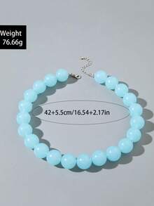 1pc Multicolor Acrylic Dopamine Beaded Necklace, Fashionable Fresh Candy Color Versatile Accessory For Daily Wear, Party, Gathering (Bead Quantity Random) - Light Blue - View 5