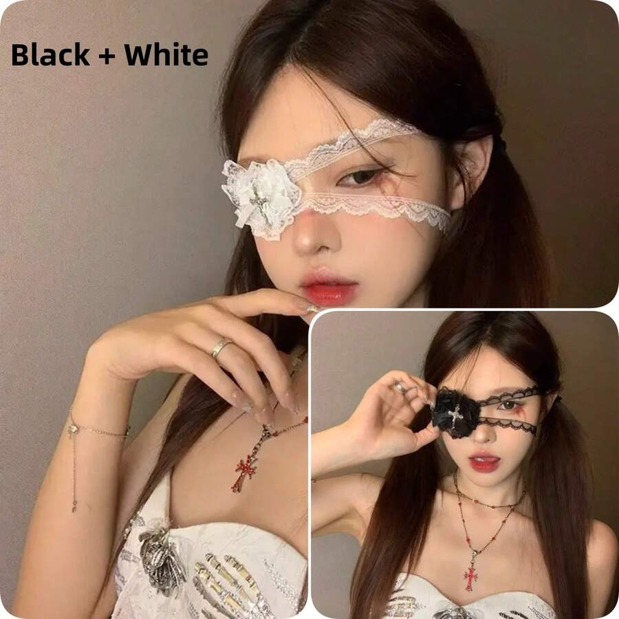 龐克十字蝴蝶結眼罩,甜美酷感蘿莉塔暗黑哥德風時尚眼飾,Cosplay派對服裝配件 - 多色 - 查看 1