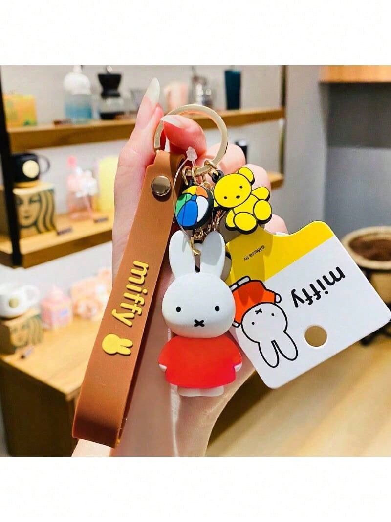 官方授權 Miffy 經典 PVC 鑰匙圈吊飾，包包掛飾與汽車鑰匙配件，收藏裝飾，純色，14+ - 紅色 - 查看 1