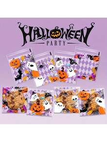 Funny 50 Pack Halloween Plastic Bags Halloween Cellophane Bags With 50 Golden Ties Halloween Party Favors There Are 5 Styles To Choose From Valentine's Day, Halloween,, Thanksgiving, Autumn, Easter And Birthday Gifts - Pumpkin Bag - View 2