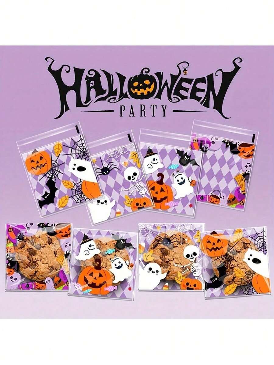 Funny 50 Pack Halloween Plastic Bags Halloween Cellophane Bags With 50 Golden Ties Halloween Party Favors There Are 5 Styles To Choose From Valentine's Day, Halloween,, Thanksgiving, Autumn, Easter And Birthday Gifts