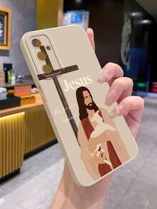 1pc Jesus Carrying Sheep Camera Shockproof Phone Case, UV Printed Compatible With Samsung/Galaxy///// Android Models - Beige - View 3