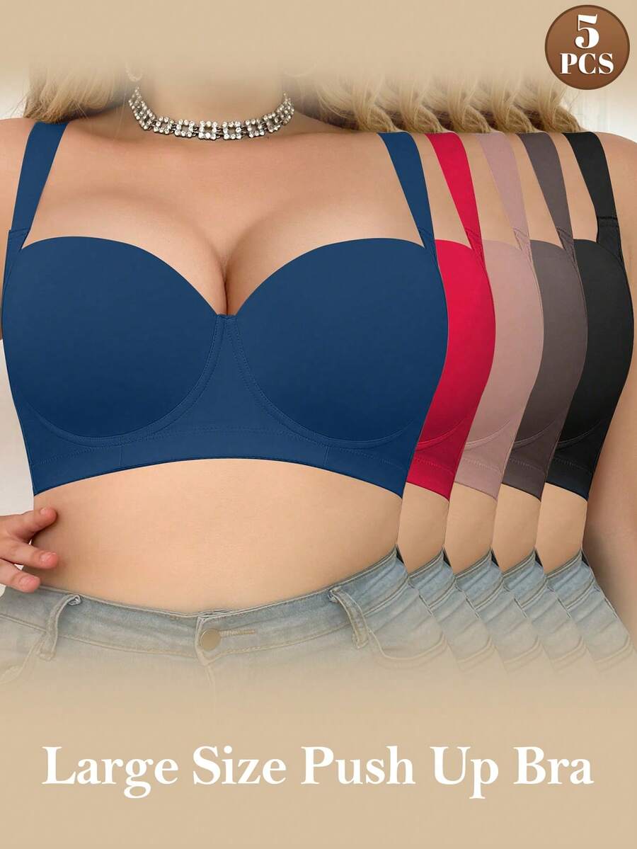 MIMILEMON 5pcs Plus Size Seamless Bras, Smooth Minimalist Lift & Support Bras