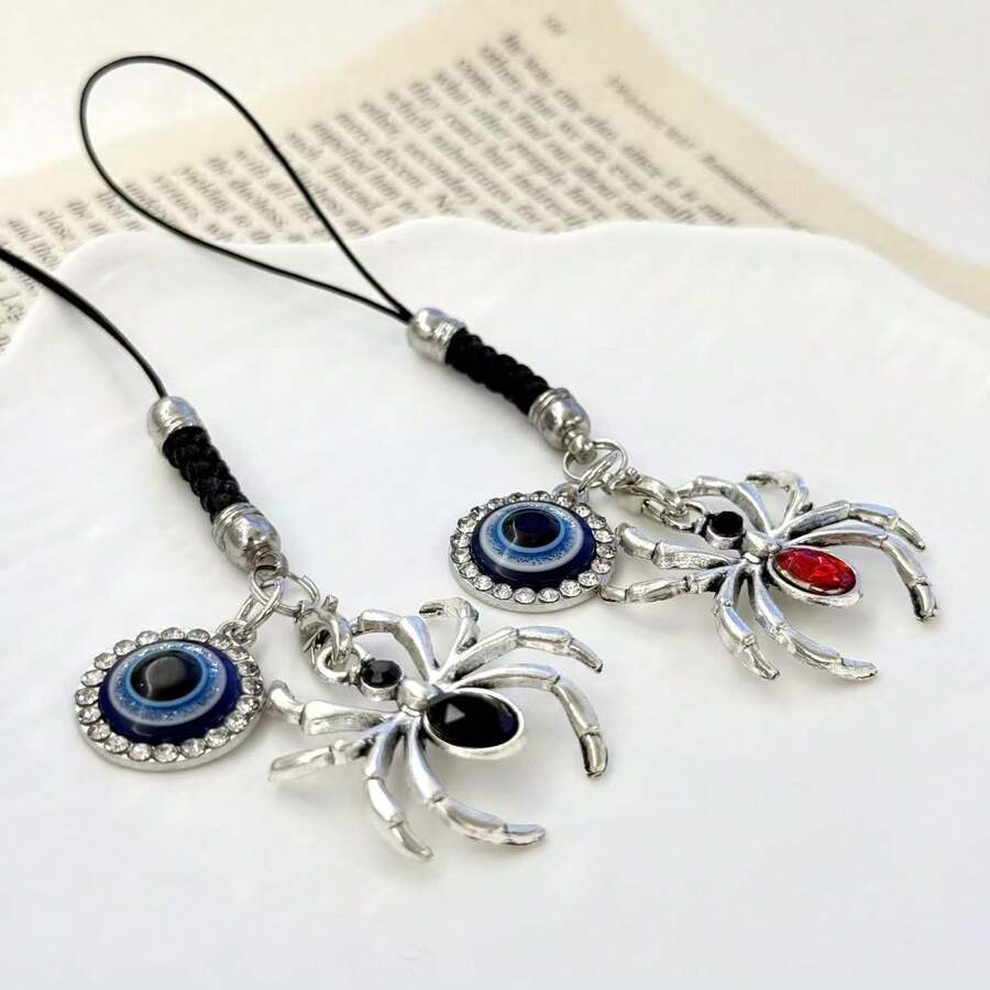 1pc Rhinestone Spider Personalized Sweet & Cool Phone Chain Charm, Creative Couple Style, Universal Smartphone, Personalized Pendant CCD Camera Keychain, Cute Style Phone Chain