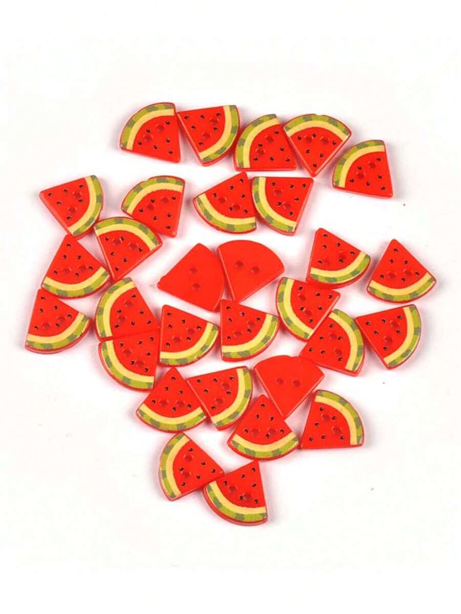 30 piezas Botones de plástico con patrón de sandía roja de 1.5x1.4cm con 2 agujeros, botones decorativos creativos hechos a mano para DIY, ropa, bolsos, accesorios para el cabello, suministros de manualidades - sandía - Ver 1