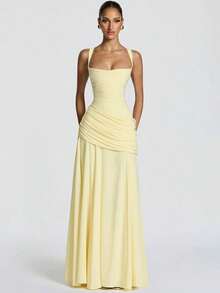 Elegant Women's Backless Strapless Sleeveless Bodycon Draped Party Dress - Màu vàng - Xem 9