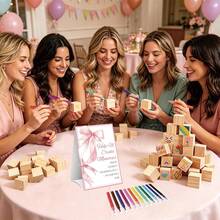Pink Bow Baby Shower Game Sign Set, Pink Bow Party Decorations, Includes Game Signs, Blank Wooden Blocks And Colored Pens, For Designing Your Baby Shower Games, Suitable For Baby Shower Games And Gender Reveal Party Supplies. - Pink Bow-themed Wooden Block Game Set - View 2