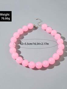 1 pieza Collar de cuentas de dopamina de acrílico multicolor, accesorio versátil de color de caramelo fresco y de moda para uso diario, fiesta, reunión (cantidad de cuentas aleatoria) - Rosa - Ver 3