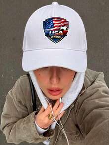 Usa Flag And Soccer Ball Print, Black Baseball Cap With 2028 Logo, Unisex Adjustable Baseball Cap Hat For Men Women Machine Washable Outdoor Sun Hat - 白色 - 查看 2