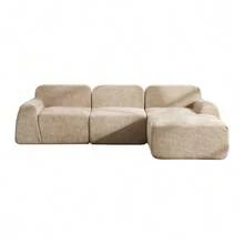 Modular Compression Sofa In Chenille Fabric, Filled With 30D High-Resilience Foam. Easy To Move And Featuring A Non-Slip Base, It Is Ideal For Living Rooms And Other Spaces. Beige - 卡其色 - 查看 1