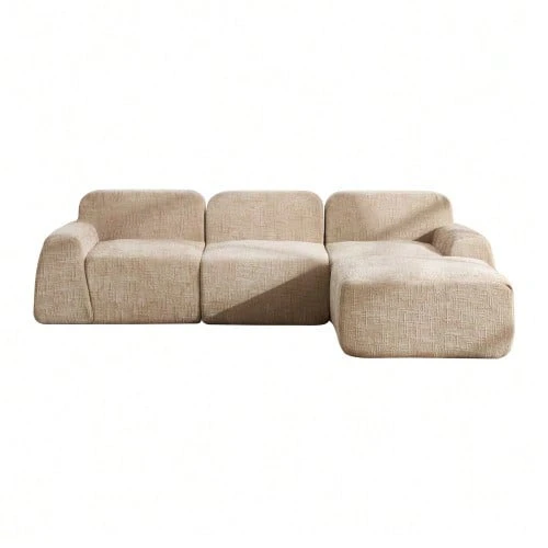Modular Compression Sofa In Chenille Fabric, Filled With 30D High-Resilience Foam. Easy To Move And Featuring A Non-Slip Base, It Is Ideal For Living Rooms And Other Spaces. Beige - 卡其色 - 查看 1