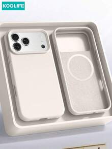 Koolife Beige Liquid Silicone Magnetic Phone Case, TPU Material, MagSafe Fit, Scratch And Drop Protection, Compatible With Apple 17/17 Pro/17 Pro Max/16/15/14/13 - White - View 3