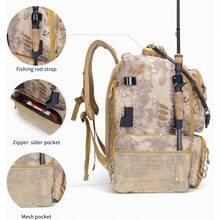 Fishing Tackle Backpack, 45L Storage Waterproof Travel Bag Store Fishing Gear With Insulated Top Pocket - Camouflage Khaki + Standard Size 4 Tackle Boxes Not Included 900d Nylon - View 5