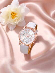 5pcs/Set Fashion PU Leather Strap Alloy Quartz Watch Set - White - View 5