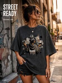 Women's Spring And Summer Printed White T-Shirt With Slogan From The Korean Drama "My Treatment", Stylish And Decent Theme Park Travel Clothes, Ideal For Travel And Tourism, Fashionable Short-Sleeved Round Neck Top. - 黑色 - 查看 8