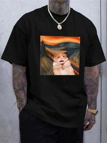 Men's Cartoon Print T-Shirt - Black - View 7