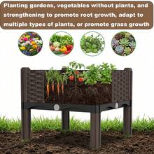 Heavy-Duty Square Raised Garden Planter Box With Drainage System & Drainage Holes - Thick Plastic Raised Bed Suitable For Balcony, , Outdoor Railing Box, Rectangular Flowerpot Planter For Vegetables, Herbs, Flowers, Lawn Care - 3 Grid - 查看 9