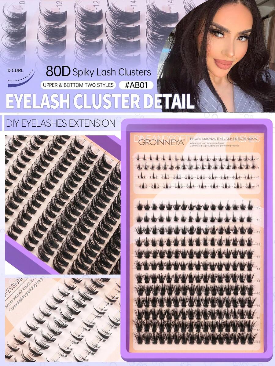 GROINNEYA 250 Pcs Bulu Mata Palsu Berduri Gaya Peri 80D Lembut DIY Bulu Mata Tampilan Alami Bulu Mata Individual Ekstensi Bulu Mata Kartun Ekstensi Bulu Mata Atas & Bawah Panjang 6-18mm Bulu Mata Palsu Individual Cocok Untuk Pemula, Bagus Untuk Riasan Sehari-hari, Pesta - D - View 1