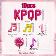 10入音樂主題派對氣球組，包含K-POP字母氣球、音符氣球、22吋粉色4D迪斯可球，適用於流行音樂主題派對、K-Pop主題派對、迪斯可搖滾生日派對裝飾 - 彩色 - 查看 2