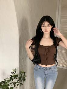Women Tops - Dark Brown - View 5
