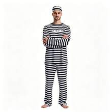 1 Set Halloween Cosplay Anime Prisoner Costume Classic Striped Prisoner Stage Outfit Performance Costume Men's Prisoner Outfit - Black and White - View 8