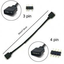 5-24V 3-Pin 4-Pin RGB LED Strip Connector 1-To-1 2 3 4 5 Splitter Extension Cable Compatible With Computer Fan Motherboard AURA RGB LED Strip - 30cm/11.8in - View 2