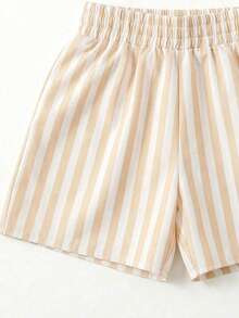 2pcs/Set Conjunto de Shorts Casuales con Estampado Floral de Limón Fresco y Simple para Niña Joven - Albaricoque - Ver 4