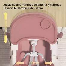 Silla Alta para Bebé Multifuncional 3 en 1, Silla de Comer Ajustable y Plegable con Charola Doble, Silla de Bebé de 6 Meses a 4 Años - Rosa - Ver 3