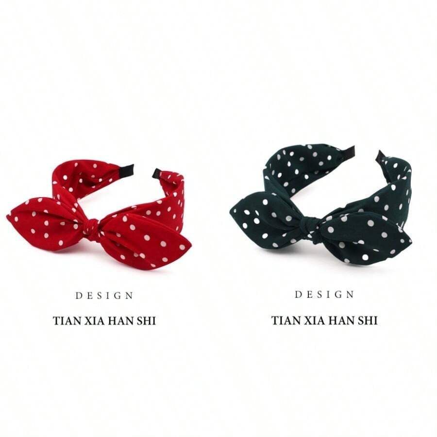 2pcs Retro Red Polka Dot Headband With Bow, Vintage Style Hair Accessories, Face-Slimming & Age-Reducing Hair Hoop For Women - Multicolor - View 1