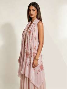 1pc High-End Starry Embroidered Shawl, Middle Eastern Muslim Headscarf, Wedding & Formal Event Accessory - Pink - View 4