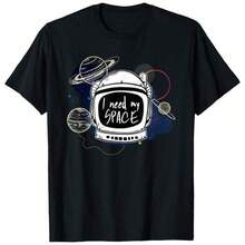 2026 Rymd-T-shirt för barn, "Jag behöver rymd, min astronaut", presentidé med måne, Mars och planeter, T-shirt storlek 2Y-10Y, S-XXXL, barnkläder för pojkar, dam-T-shirts, herrkläder, T-shirt för tonårspojkar, perfekt present till skolavslutningen och Miljödagens dag, fars dag, matchande kläder för föräldrar och barn. - Svart - Visa 1