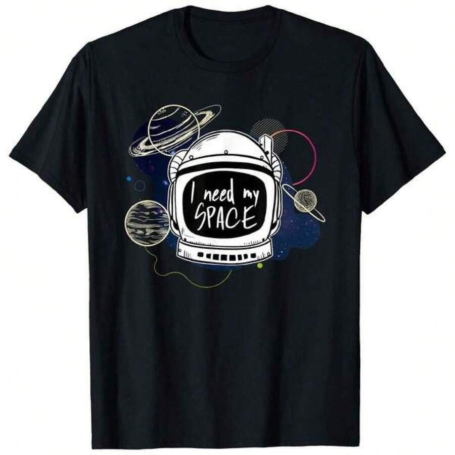 2026 Rymd-T-shirt för barn, "Jag behöver rymd, min astronaut", presentidé med måne, Mars och planeter, T-shirt storlek 2Y-10Y, S-XXXL, barnkläder för pojkar, dam-T-shirts, herrkläder, T-shirt för tonårspojkar, perfekt present till skolavslutningen och Miljödagens dag, fars dag, matchande kläder för föräldrar och barn. - Svart - Visa 1