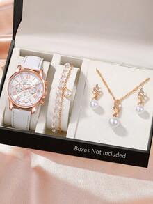 5pcs/Set Fashion PU Leather Strap Alloy Quartz Watch Set - White - View 7