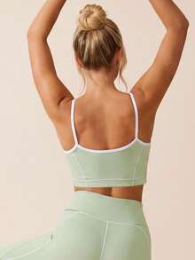 Women Mint Green Color Block High Support Fitness Training Yoga Bra Push Up Backless Athletic Workout Running Sports Bra - Mint Green - View 6