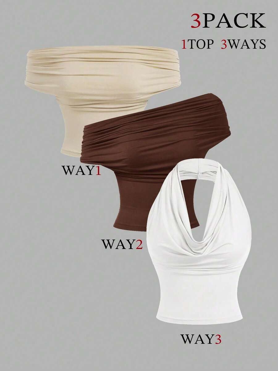 MOD Set Of 3 Versatile And Stylish Solid Color Pleated Tank Tops For Summer - White - View 1