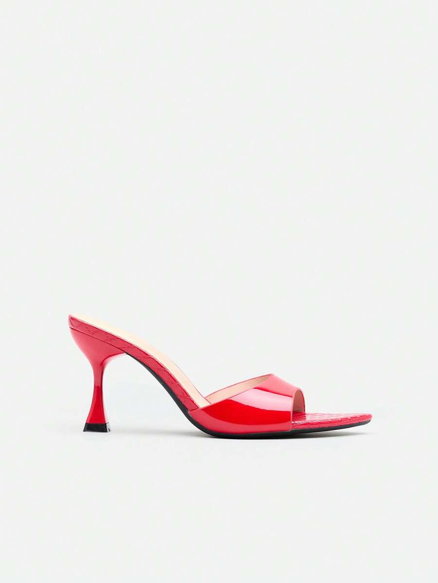 CHICVUE Spring/Summer Women's High Heel Shoes, Fashionable And Elegant For Parties, Outdoor Events, Banquets. Features Shiny Strap Design, Soft Textured Metallic Material, Pointed Toe, Comfortable Mule Silhouette. Suitable For Formal, Casual, And Outdoor Wear. - Red - View 1