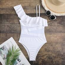 2026 Sexy New Ruffle Mesh Patchwork One-Piece Swimsuit - White - View 5