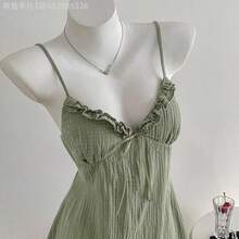 Yunuo Menswear Vestido corto de verano casual de mujer con tirantes finos de color verde - Verde - Ver 4